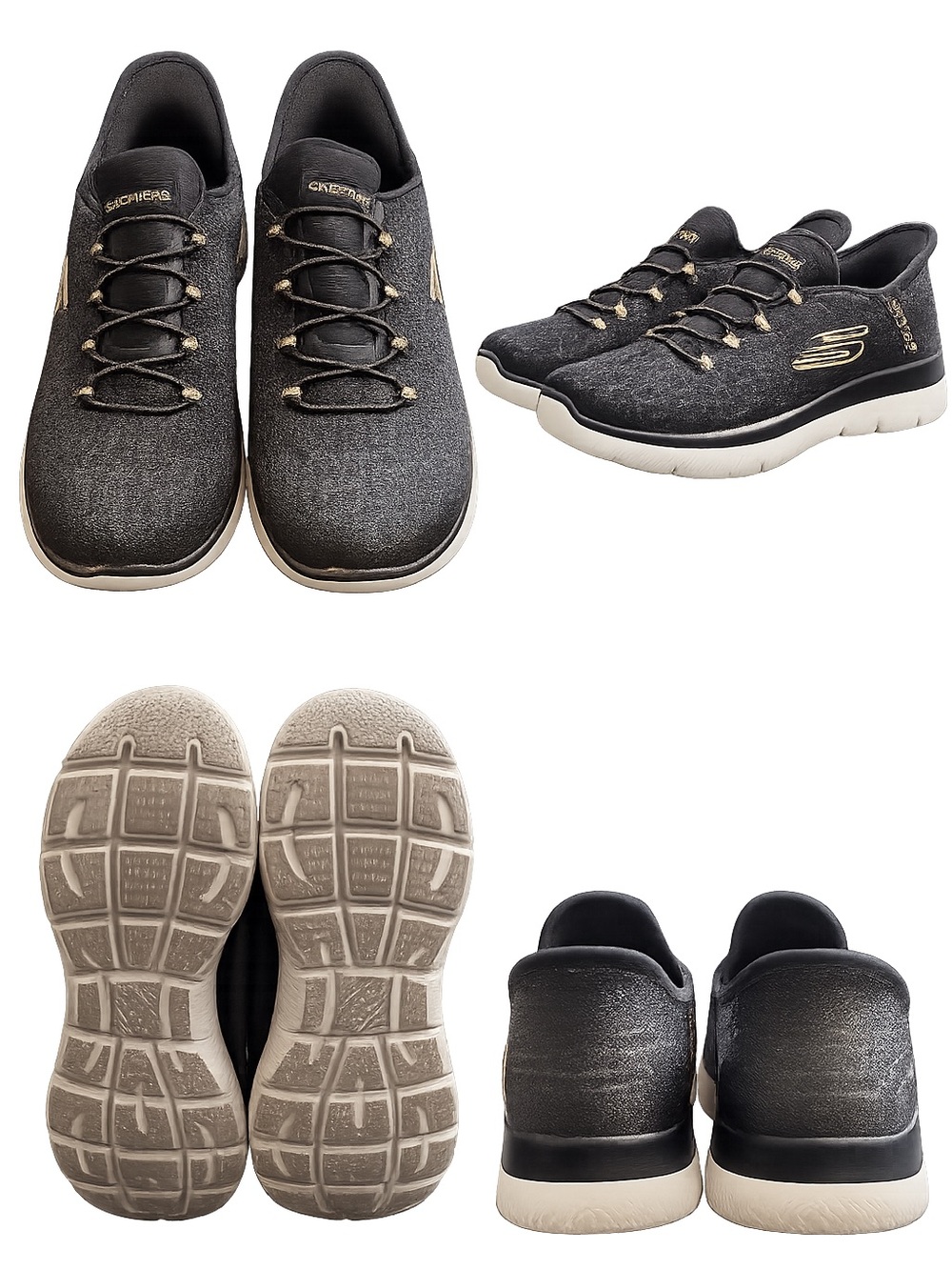 Skechers Black Knit Slip-On Sneakers with Cream Soles